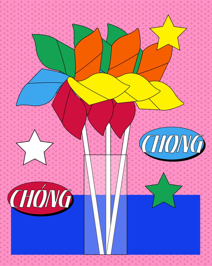Detail illustration of paper flowers and a star