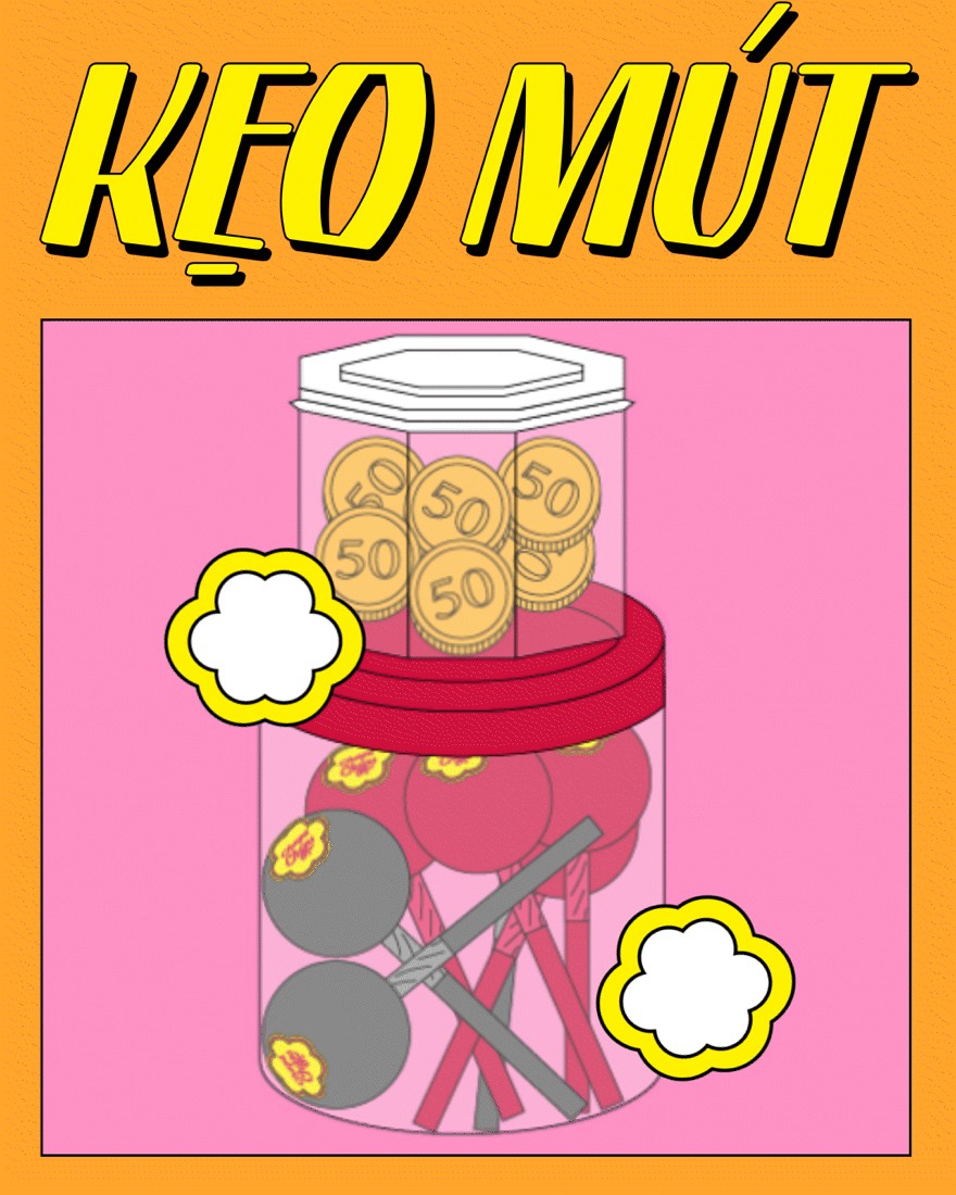 Detail illustration of a jar of candy on a store shelf