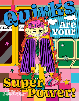 Final illustration variant one, colorful character in a striped outfit