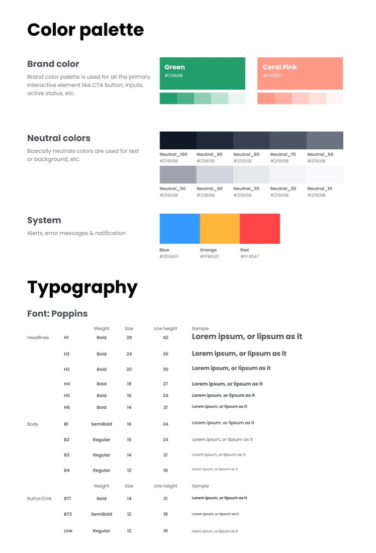 Color palette and typography style guide for the redesign